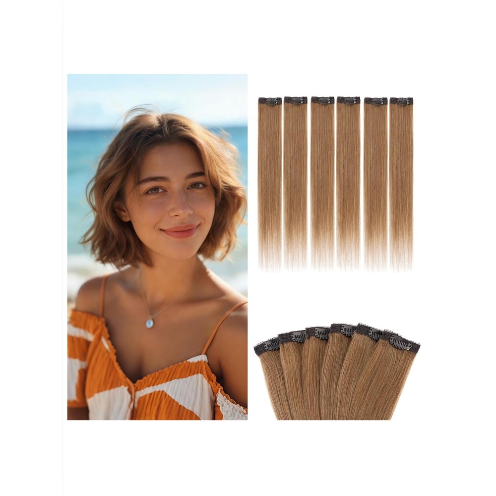 Benehair 6 PCS Clip in Hair Extensions 100% Real Human Hair 10 Inch Light Brown